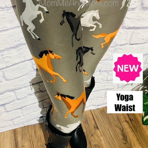 OS/PLUS NEW Womens Western Brown Horse Leggings YOGA WAIST - Picture 8 of 8